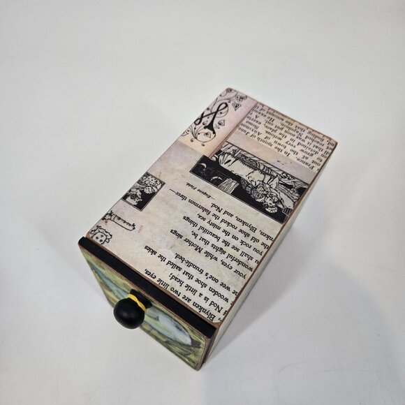 Lisa Kaus Whimsical Bird Print Mini Wooden Drawer Box Desk Storage Collage Words - Picture 4 of 12